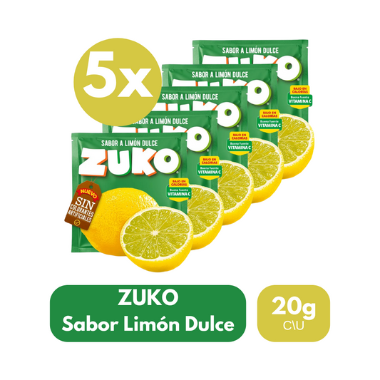 Pack 5 Un Jugo En Polvo Zuko Sabor Limón Dulce 20 g
