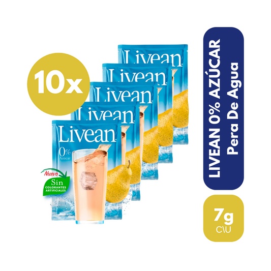 Pack 10 Un Jugo En Polvo Livean Pera De Agua 7 Gr