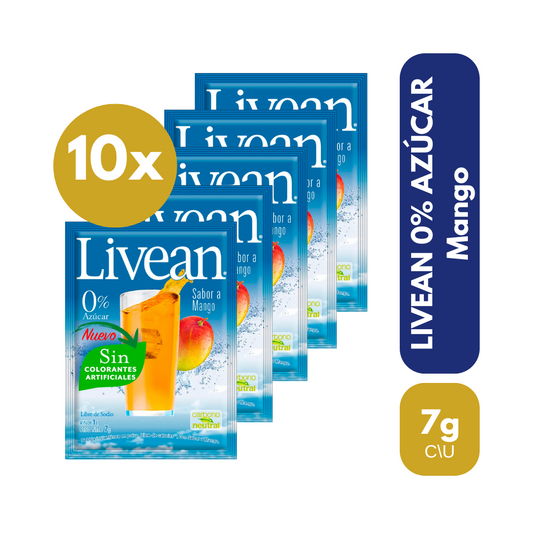 Pack 10 Un Jugo En Polvo Livean Mango 7 Gr