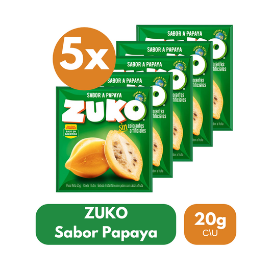 Pack 5 Un Jugo En Polvo Zuko Sabor Papaya 20 g