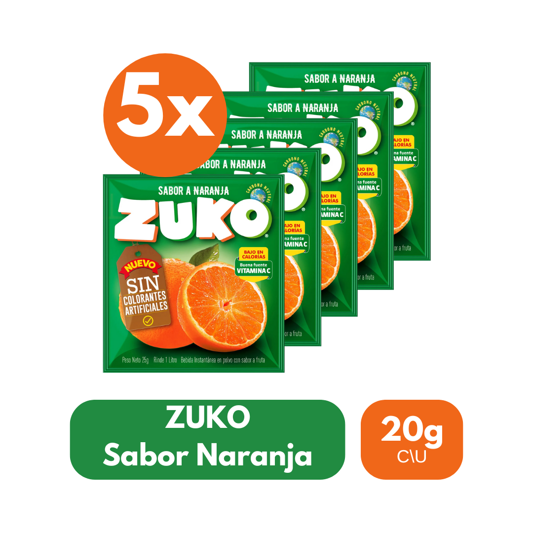Pack 5 Un Jugo En Polvo Zuko Sabor Naranja 20 g