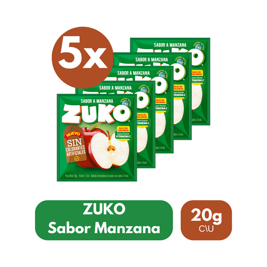Pack 5 Un Jugo En Polvo Zuko Sabor Manzana 20 g